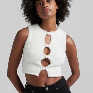 bejeweled heart faux fur top